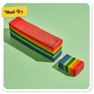pelangi layer cake in rainbow colour
